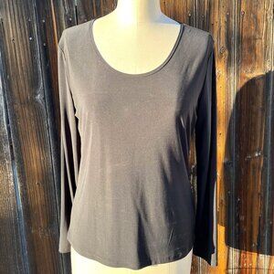VINTAGE SUZIE Long Sleeve Black Women's Top Sweetheart Scoop Neckline Size Large
